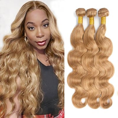 10 12 14 Inch Color 27 Human Hair Bundles Honey Blonde Body Wave Bundles Double Weft Honey Blonde Human Hair Bundle Hair Weave Brazilian Virgin Remy Hair Extensions