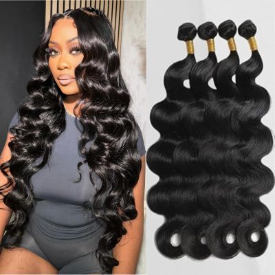 12A Body Wave Bundles Human Hair 24 26 28 30 Inch 4 Bundles Human Hair Unprocessed Brazilian Virgin Hair 4 Bundles Weave Bundles Deals Real Human Hair Natural Black Color For Women