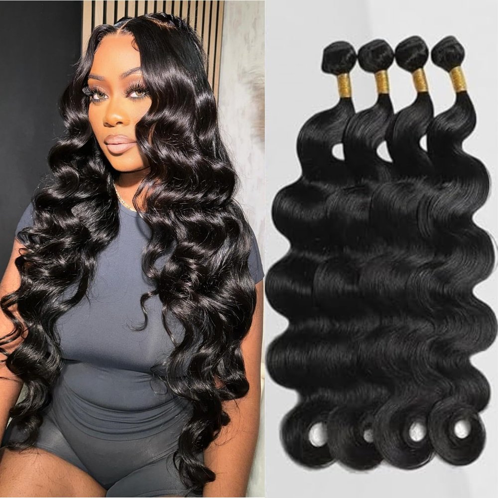 12A Body Wave Bundles Human Hair 24 26 28 30 Inch 4 Bundles Human Hair Unprocessed Brazilian Virgin Hair 4 Bundles Weave Bundles Deals Real Human Hair Natural Black Color For Women