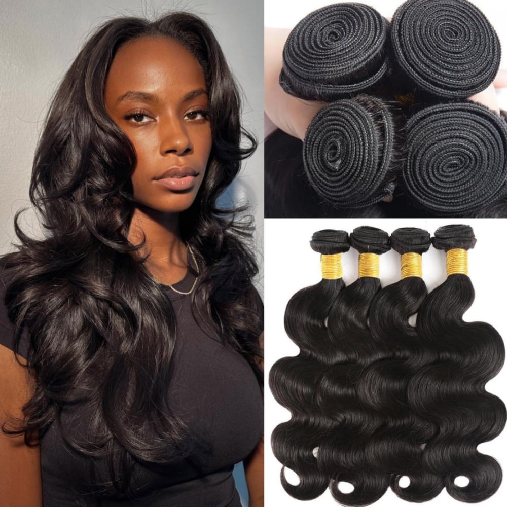 12A Body Wave Bundles Human Hair 20 22 24 26 Inch Unprocessed Brazilian Hair 4 Bundles Human Hair Body Wave Hair Extensions for Women Natural Black