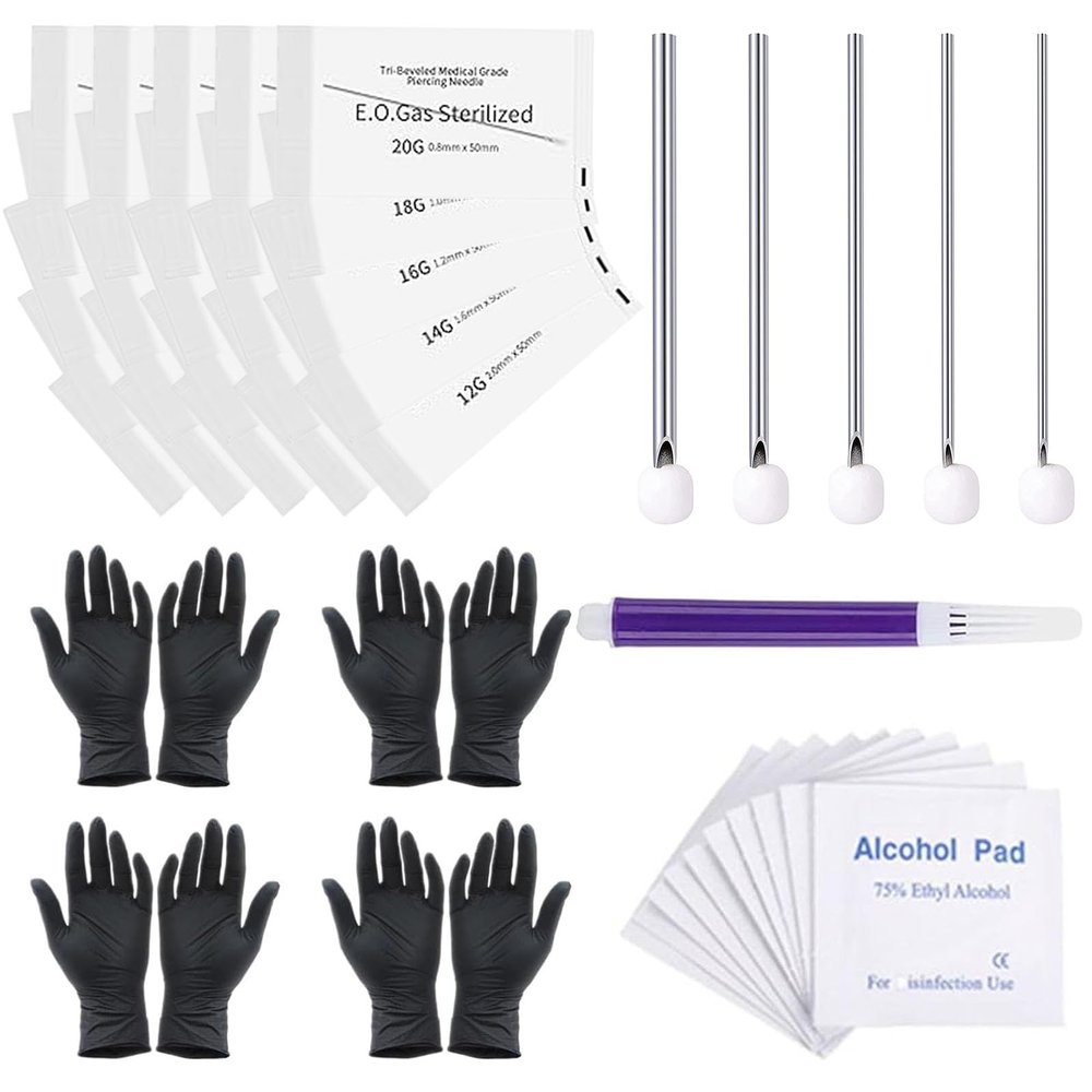 40pcs Piercing Needles Kit - Usiriy Piercing Kit 20G 18G 16G 14G 12G Mixed Ear Piercing Needles Nose Piercing for Septum Belly Button Tongue Nipple Eyebrow Lip Piercing
