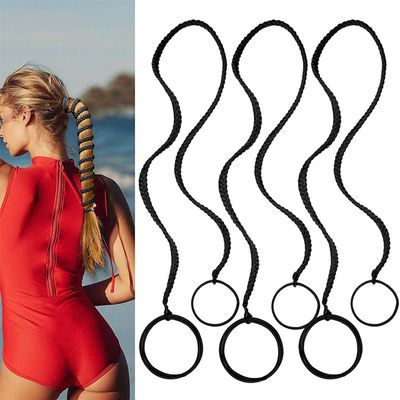 3 Packs Ponytail Holders, Elastic Colorful Scrunchies for Thick, Long or Thin Hair, No Damage for Water, Wind, Sports, Strong Braided Hair Ties (Black, 64cm/25 inches)