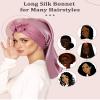 AWAYTR 100% Mulberry Silk Bonnet - Long Hair Cap for Sleeping Tie Band Bonnet for Braids Curly Hair (Rose Gold) view 3