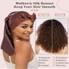 AWAYTR 100% Mulberry Silk Bonnet - Long Hair Cap for Sleeping Tie Band Bonnet for Braids Curly Hair (Brown) view 2
