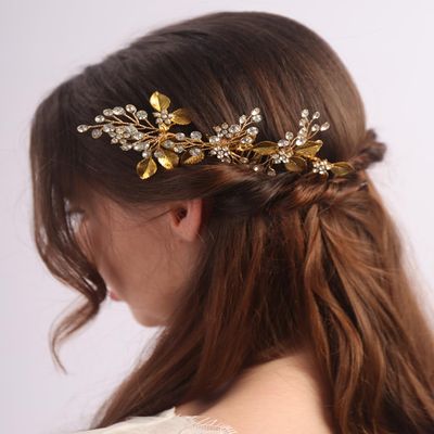 BERYUAN Vintage Leaf Rhinestone Hair Comb Pin Set Crystal Wedding Headpiece Headpiece for Wedding Handmade Crystal Leaves Bridal Hairpiece for Wedding Bridal Hair Pins Combs for Women Girls(2pcs)