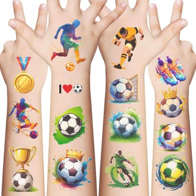 10 Sheets Soccer Temporary Tattoos for Adult, Soccer Sport Birthday Party Favors, Cute Cartoon Decoration Sticker Gifts for Home Activity Class Prizes Carnival Christmas Rewards