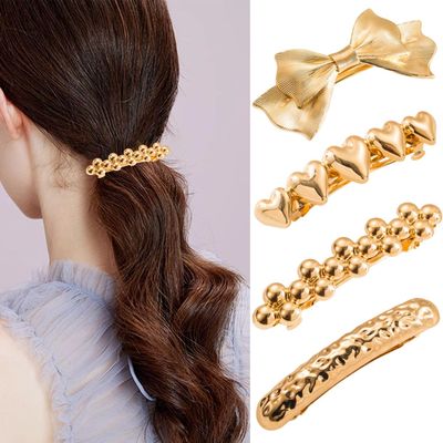 4PCS Metal Hair Barrettes - Gold Bow Barrette Clips for Thick, Long, Fine Hair