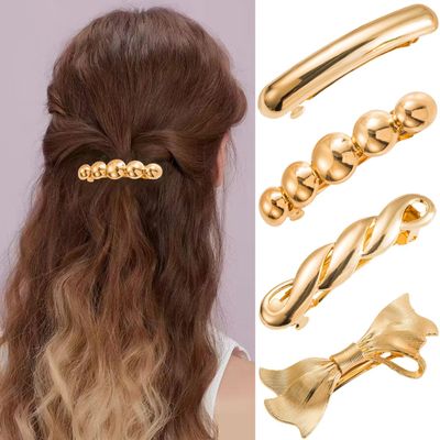 4PCS Metal Hair Barrettes - Gold Bow Barrette Clips for Thick & Fine Hair