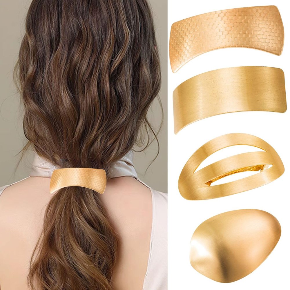 4PCS Metal Hair Barrettes - Gold Bow Barrette Clips for Thick & Fine Hair