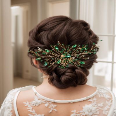 Asphinien Handmade Vintage Crystal Wedding Hair Combs Bride Bridesmaid Ruby Sapphire Emerald Crystal Headband with Comb for Wedding Bridal Side Combs for Women (Green)