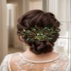 Asphinien Handmade Vintage Crystal Wedding Hair Combs Bride Bridesmaid Ruby Sapphire Emerald Crystal Headband with Comb for Wedding Bridal Side Combs for Women (Green) view 1