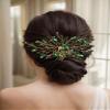 Asphinien Handmade Vintage Crystal Wedding Hair Combs Bride Bridesmaid Ruby Sapphire Emerald Crystal Headband with Comb for Wedding Bridal Side Combs for Women (Green) view 4