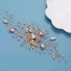 Asphinien Handmade Vintage Crystal Wedding Hair Combs Bride Bridesmaid Ruby Sapphire Emerald Crystal Headband with Comb for Wedding Bridal Side Combs for Women (Pink) view 2