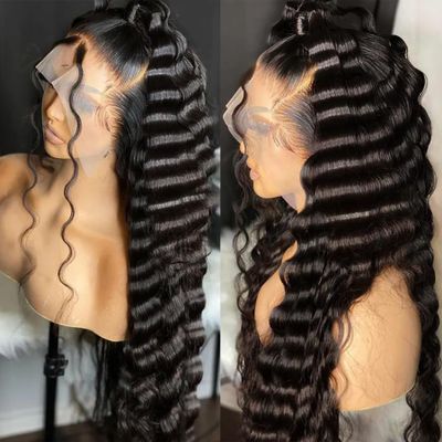 VIPPRETTY 13X6 HD Lace Front Wig,30Inch Glueless Loose Deep Wave Wig Natural Black.Synthetic Lace Front Wigs Pre-Plucked,Vogue Highlight Technology-Premium Fiber &Heat Resistant Human Hair Touch