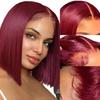 99j Burgundy 4x4 Straight Bob Wig Human Hair Hd Lace Closure Wigs Human Hair Gluless 100% Remy Human Hair for Women Transparent Lace 12 Inch view 1