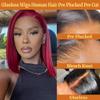 99j Burgundy 4x4 Straight Bob Wig Human Hair Hd Lace Closure Wigs Human Hair Gluless 100% Remy Human Hair for Women Transparent Lace 12 Inch view 2