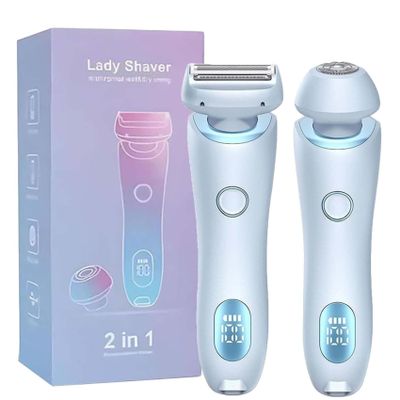 Electric Shaver, 2 in 1 Electric Shaver Razors for Women, Ipx7 Waterproof Wet Dry, Female Shaver for Private Area (Pink)(Blue)