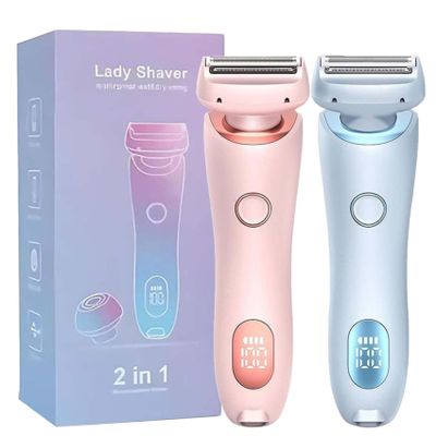 Electric Shaver, 2 in 1 Electric Shaver Razors for Women, Ipx7 Waterproof Wet Dry, Female Shaver for Private Area (Pink)(2pcs)