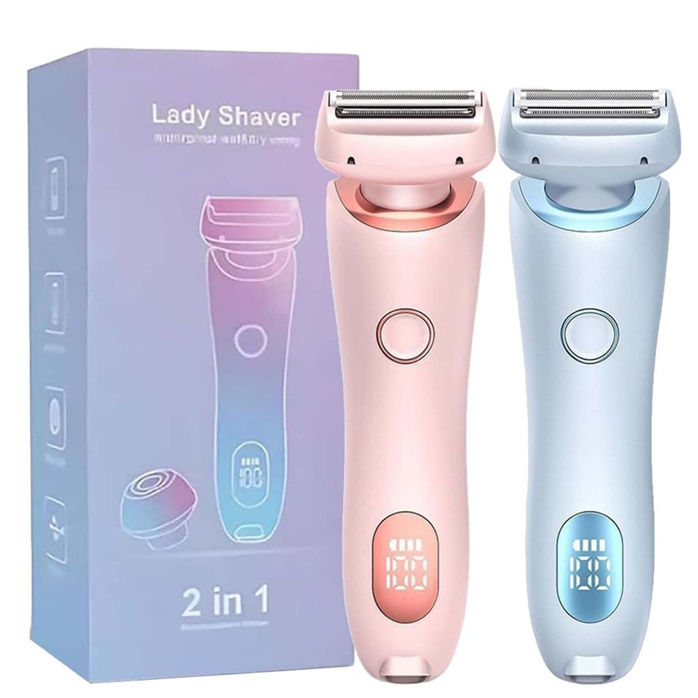 Electric Shaver, 2 in 1 Electric Shaver Razors for Women, Ipx7 Waterproof Wet Dry, Female Shaver for Private Area (Pink)(2pcs)