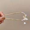 2pcs U -shaped French Hairpin, White Butterfly Pearl Hair Comb Woman Elegant Metal Hair Chopsticks for Thick Long Hair Buns Hair Accessories view 2