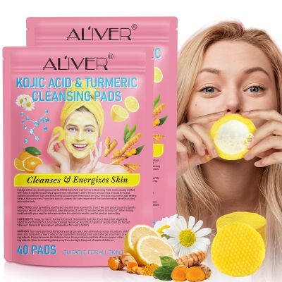 akareni 80Pcs Turmeric Kojic Acid Cleansing Pads, Kojic Acid Turmeric Cleansing Pads for Face Dark Spots, Cleanser and Exfoliation, Helps Balance Skin Oil