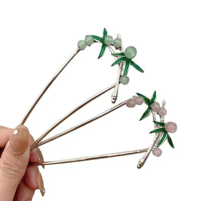 2pcs U -shaped French Hairpin, Bamboo Leaf Hair Comb Women's Elegant Metal Hair Chopsticks for Thick Long Hair Bun Hair Accessory