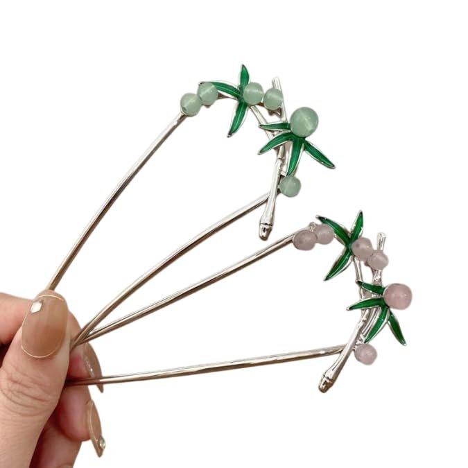 2pcs U -shaped French Hairpin, Bamboo Leaf Hair Comb Women's Elegant Metal Hair Chopsticks for Thick Long Hair Bun Hair Accessory