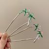 2pcs U -shaped French Hairpin, Bamboo Leaf Hair Comb Women's Elegant Metal Hair Chopsticks for Thick Long Hair Bun Hair Accessory view 2