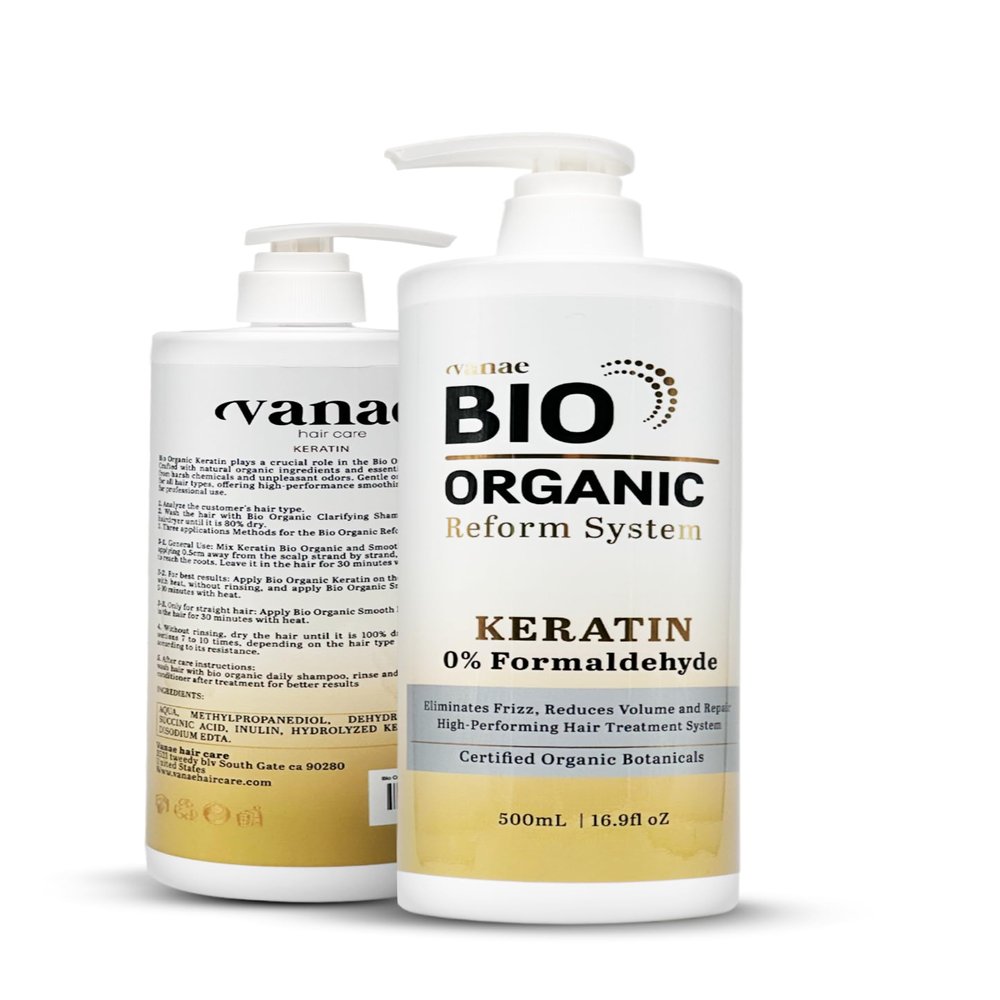 Vanae Bio Organic Keratin Hair Treatment with Clarifying Shampoo- Hydrating & Smoothing Organic Keratin for Damaged and Chemically Treated Hair - 500ml