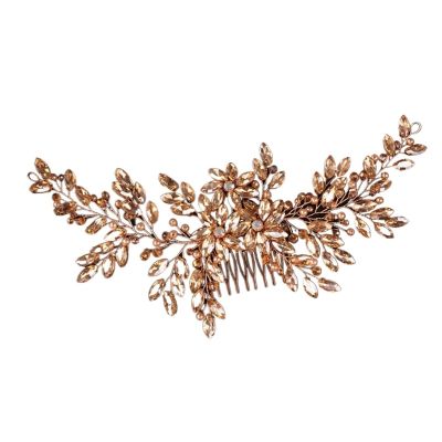 TRUSTTWO Bridal Vintage Silver Full Rhinestones Big Hair Comb Bridal Shinny Pearls And Crystals Comb Headpiece Bridal Hair Accessories The New(Champagne gold)