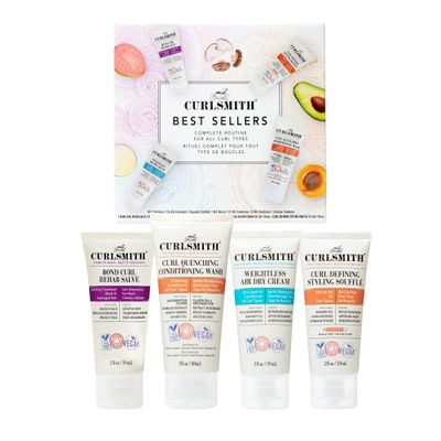 Curlsmith - Best Sellers Travel Size Kit for all curl types. Includes Strength, Moisture, and Scalp Recipes | Pre-Shampoo Treatment, Shampoo & Conditioner, Leave-In Conditioner, and Styling Souffl.