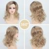 TISHINING Ombre Blonde Wavy Wigs for White Women Medium Length Layered Mixed Blonde Curly Wavy Wig with Dark Roots Synthetic Natural Looking Daily Party Wig (18 Inch) view 2