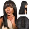 ISEE HAIR 24 Inch Straight Wig with Bangs Human Hair Glueless Wig Ready to Go Human Hair Wigs For Women 180 Density view 2