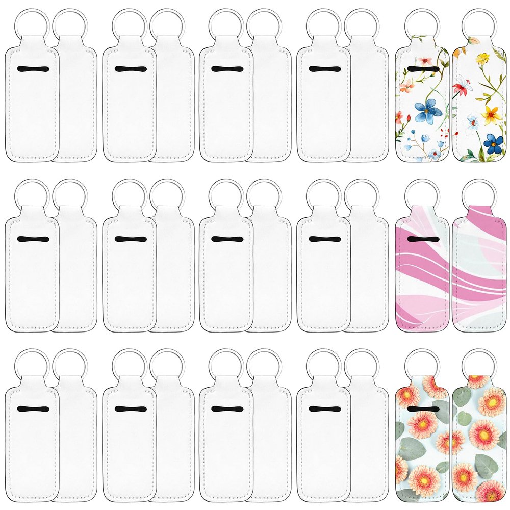 30 Pcs Sublimation Lipstick Holder Keychain Blanks Chapstick Holder, Bulk Neoprene Clip-on Sleeve Travel Key Ring Holder DIY Sublimation Blanks Products