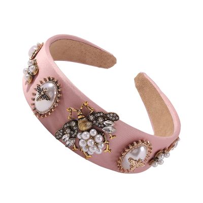 TRUSTTWO Bee Hairbands Fit For Women Baroque Rhinestone Crystal Headband Simulated Pearl Wide Hair Band Female Flower Crown Headdress Jewelry The New(12)