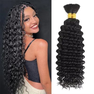 100% Brazilian Virgin Human Hair Extensions, 22 Inch Curly Bulk Hair for Braiding, No Weft Wet and Wavy Natural Color Human Hair for Women