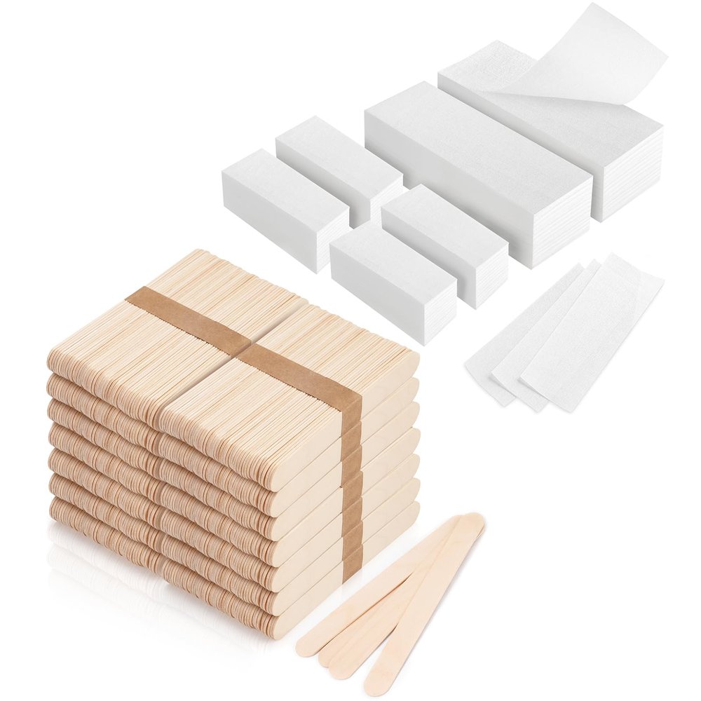 1200 Pcs Large Wooden Wax Sticks and 600-Count Non Woven Wax Strips