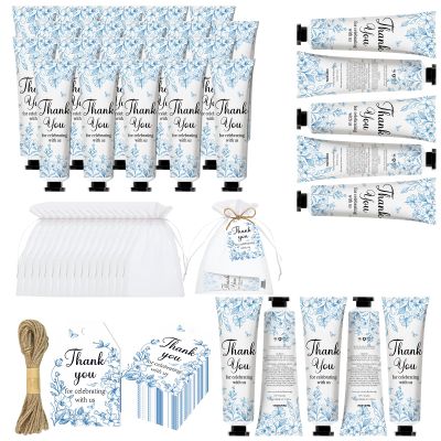 50 Sets Blue Flower Baby Shower Hand Cream Set, Favors Party for Guests Bridal Wedding Gift Bulk Baby Shower Travel Size Hand Cream Blue Flower with Thank You Card and Organza Gift Bags(blue flower)