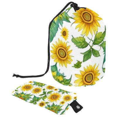 2PCS Colorful Sunflowers-391 Travel Cosmetic Bag Makeup Organizer, Drawstring Bathroom Cases - Cylindrical & Small Toiletry Bag