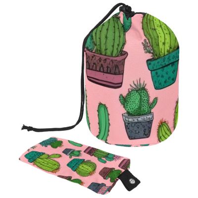 2PCS Artistic Cactus-130 Travel Cosmetic Bag Makeup Organizer: Stylish Bathroom Cases with Drawstring, Cylindrical & Small Toiletry Bag