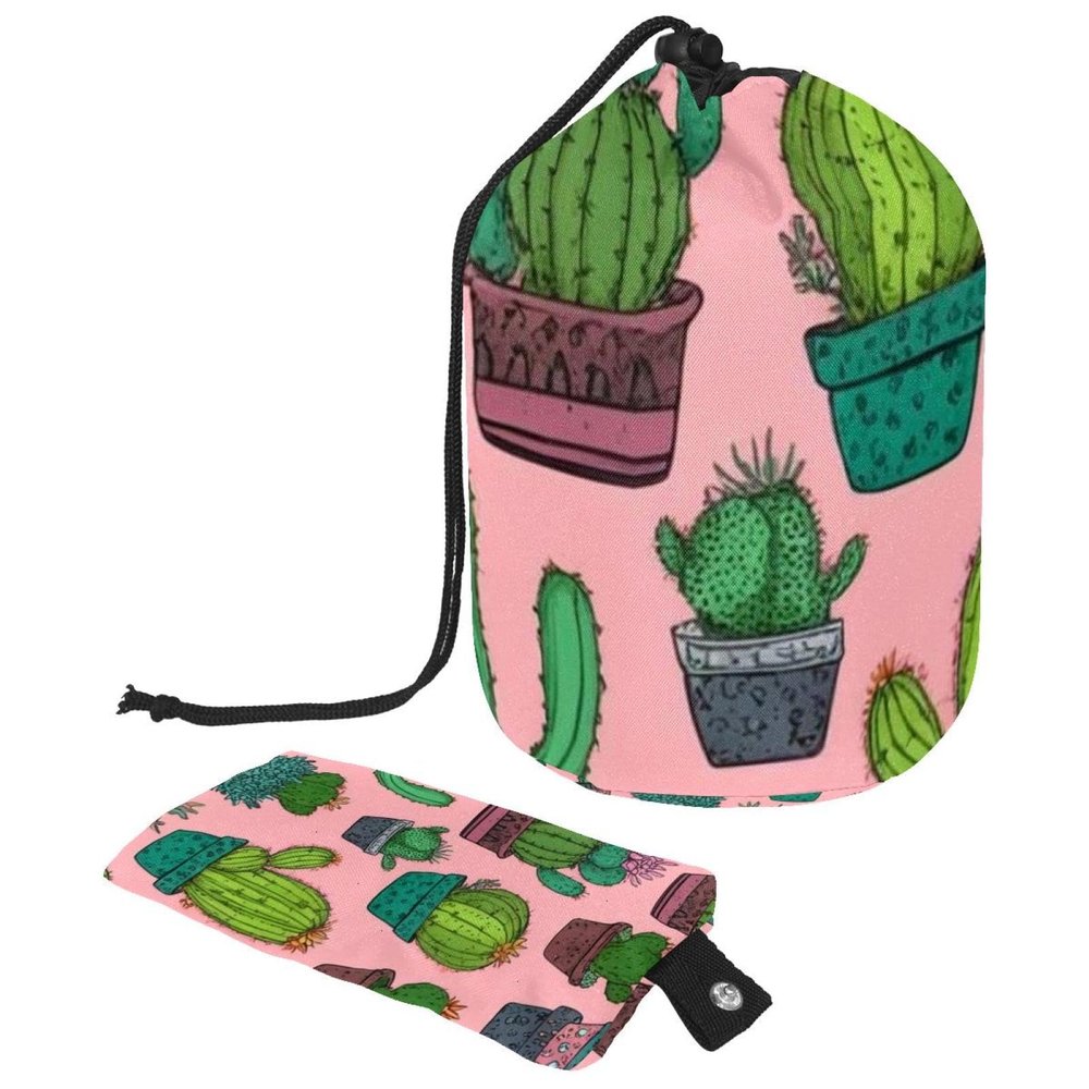 2PCS Artistic Cactus-130 Travel Cosmetic Bag Makeup Organizer: Stylish Bathroom Cases with Drawstring, Cylindrical & Small Toiletry Bag
