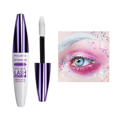 5D White Mascara - Waterproof and Smudge-Proof Lengthening Formula - Hypoallergenic Silk Fiber Mascara for Voluminous, Colorful Eye Makeup for Parties and Cosplay