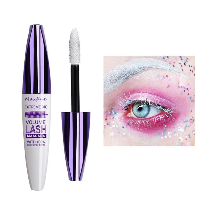 5D White Mascara - Waterproof and Smudge-Proof Lengthening Formula - Hypoallergenic Silk Fiber Mascara for Voluminous, Colorful Eye Makeup for Parties and Cosplay