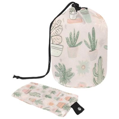 2PCS Colorful Cactus-30 Travel Cosmetic Bag Makeup Organizer: Stylish Bathroom Cases with Drawstring, Cylindrical & Small Toiletry Bag
