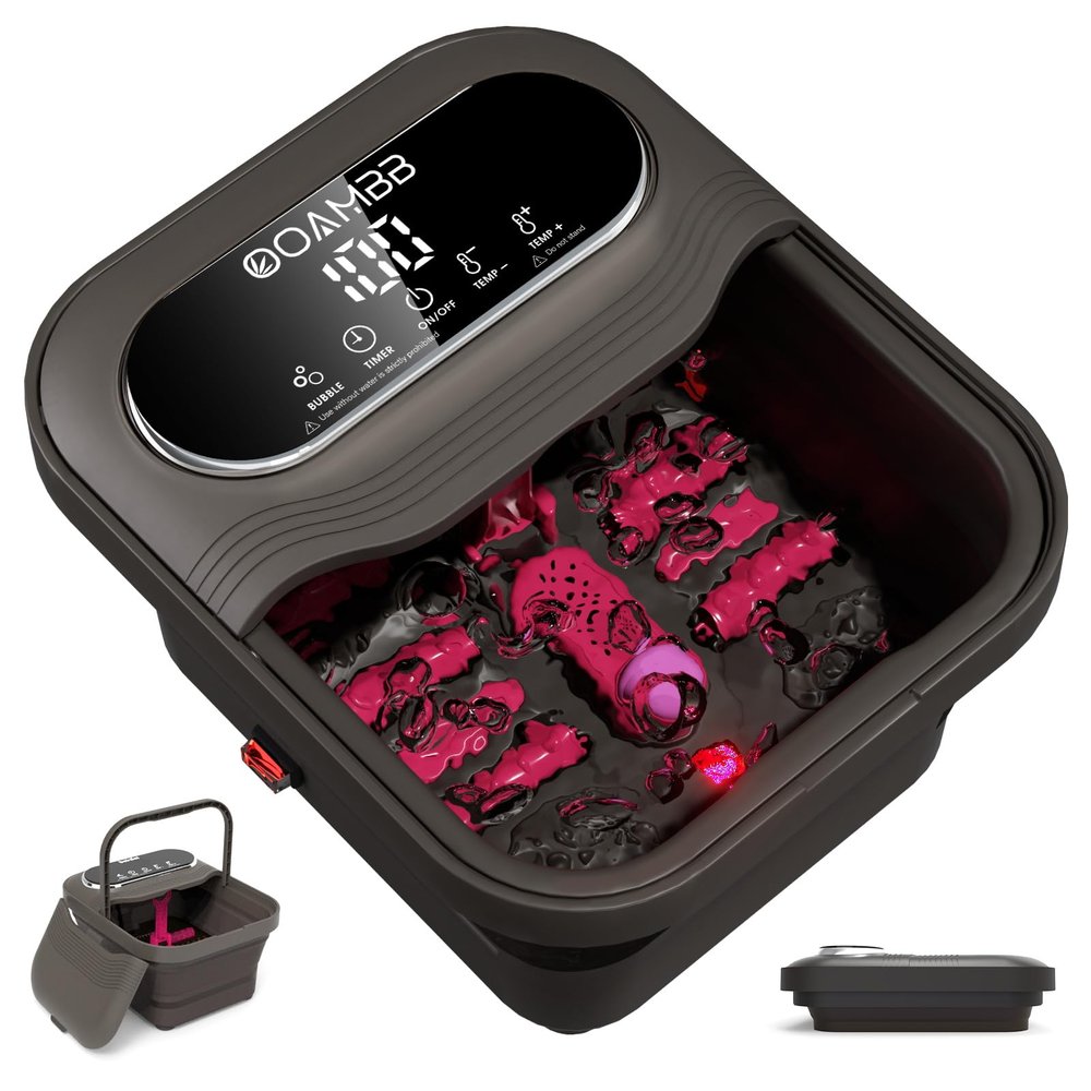 OOAMBB Collapsible Foot Spa with Heat, Bubble and Temp Control, Foot Bath Massager with XL Touch Screen and Massage Rollers, Foot Soaking Tub, Pedicure Foot spa for Stress Relief (Grey)