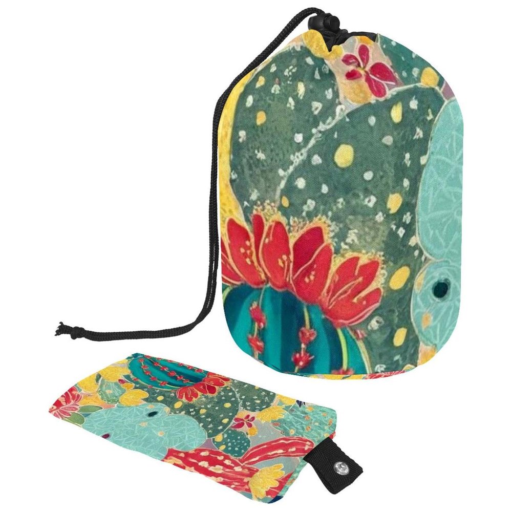 2PCS Colorful Cactus-38 Travel Cosmetic Bag Makeup Organizer: Stylish Bathroom Cases with Drawstring, Cylindrical & Small Toiletry Bag