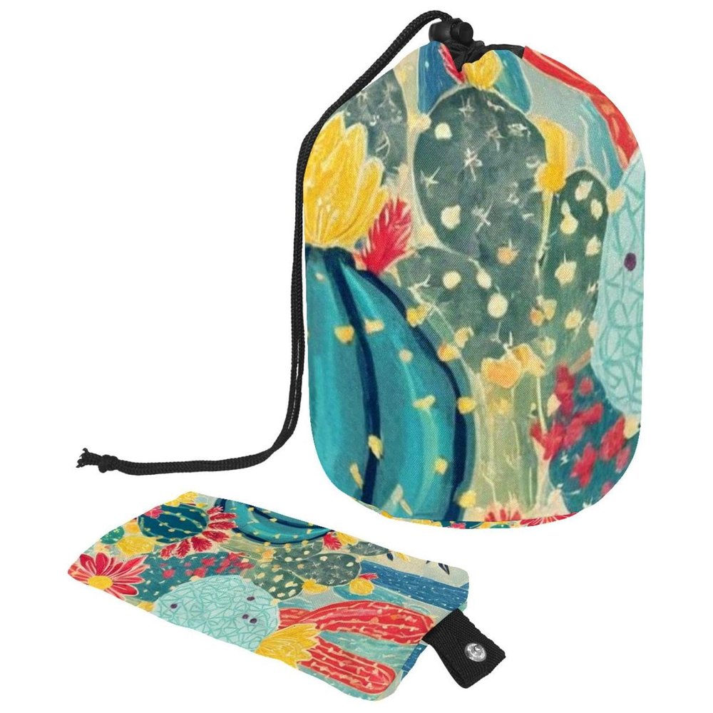2PCS Colorful Cactus-40 Travel Cosmetic Bag: Your Ultimate Makeup Organizer & Bathroom Cases - With Drawstring, Cylindrical & Small Toiletry Bag
