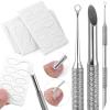 Circle Bevel Double-ended Nail Cuticle Pusher Tool Pre-polish Sandpaper Sheets Manicure Kit Stainless Steel Nail Pusher Cuticle Remover Self-adhesive Sand Paper Nail Art Dead Skin Removing Nail Tools view 1