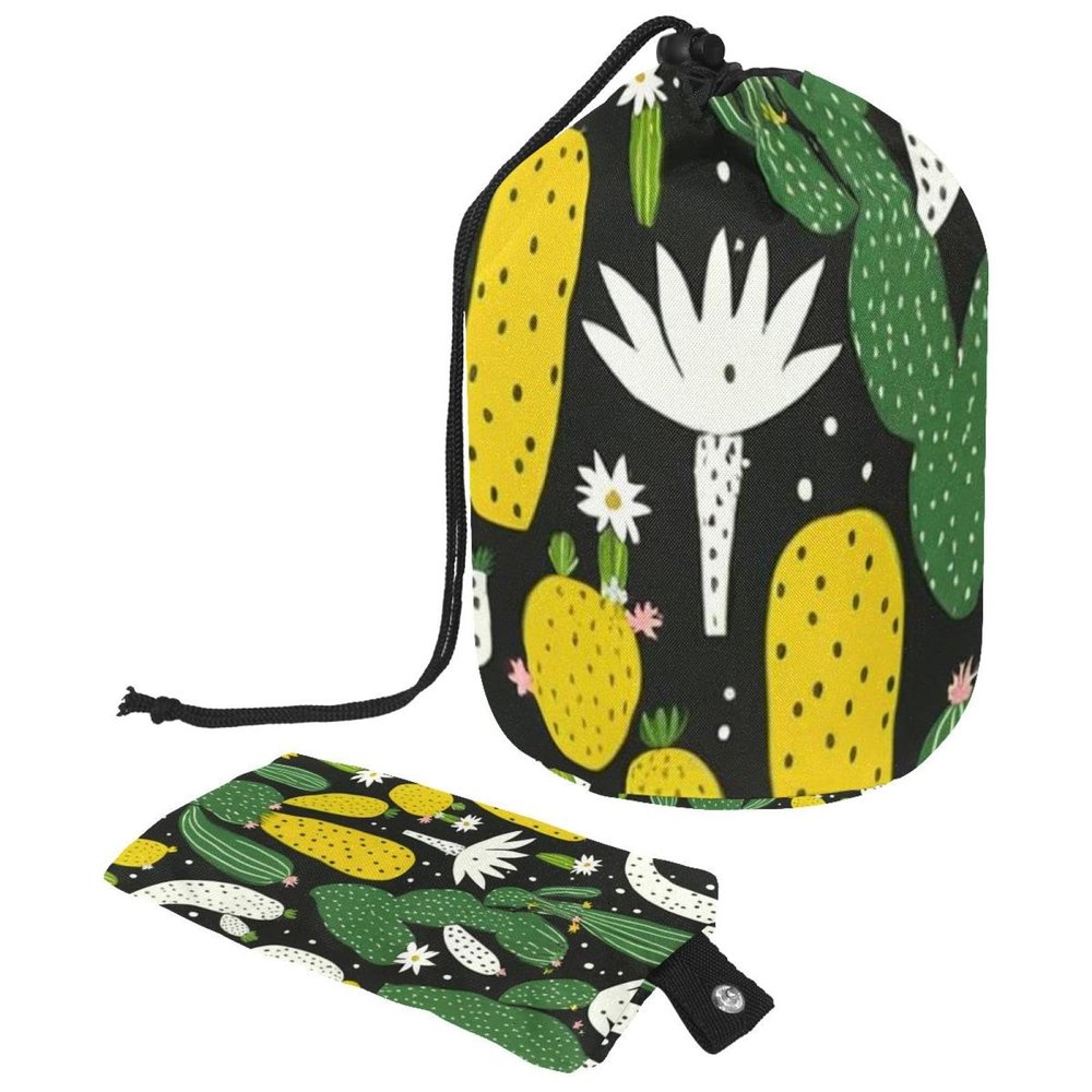 2PCS Artistic Cactus-113 Travel Cosmetic Bag Makeup Organizer Bag Bathroom Cases Toiletry Bag with Drawstring (Cylindrical bag and small bag)