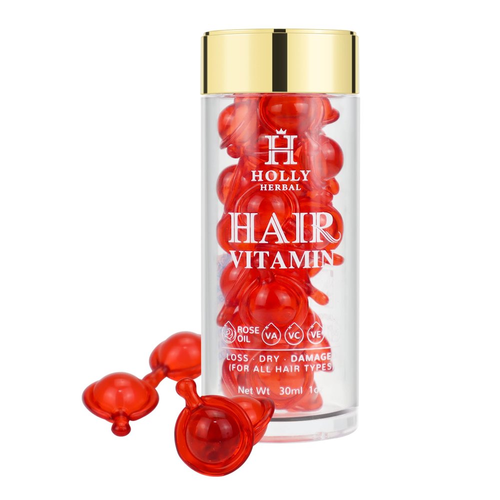HOLLY HERBAL Hair Vitamins - Multivitamin Growth Treatment Oil | No Rinse Formula with Jojoba, Walnut & Rose Oils | Enriched with Vitamins A, C, E & B5 | Hair Serum for Men and Women